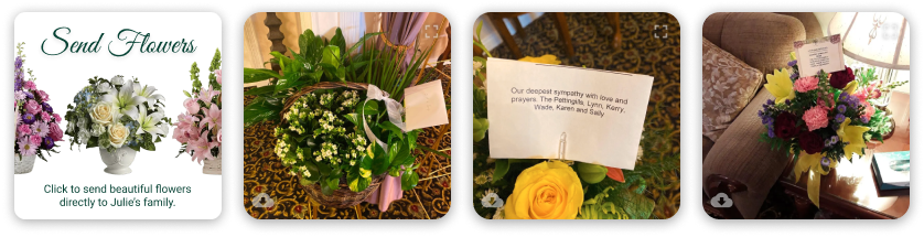 Flowers and sympathy cards displayed on a memorial page